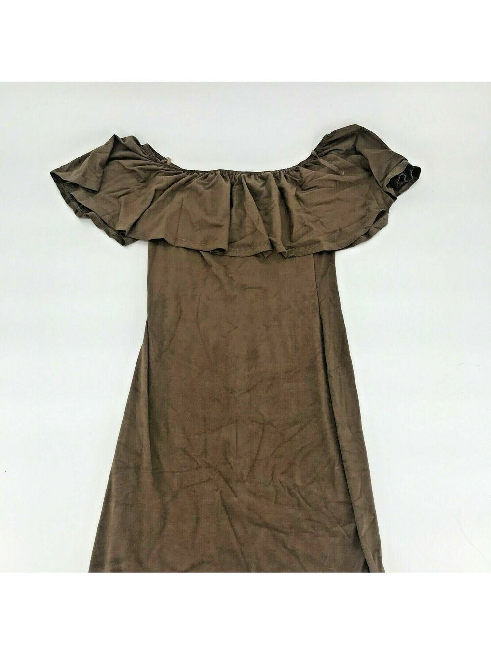 J Womens Casual Summer Dress Ruffle Tiered Chest Short Sleeve Brown Sz S